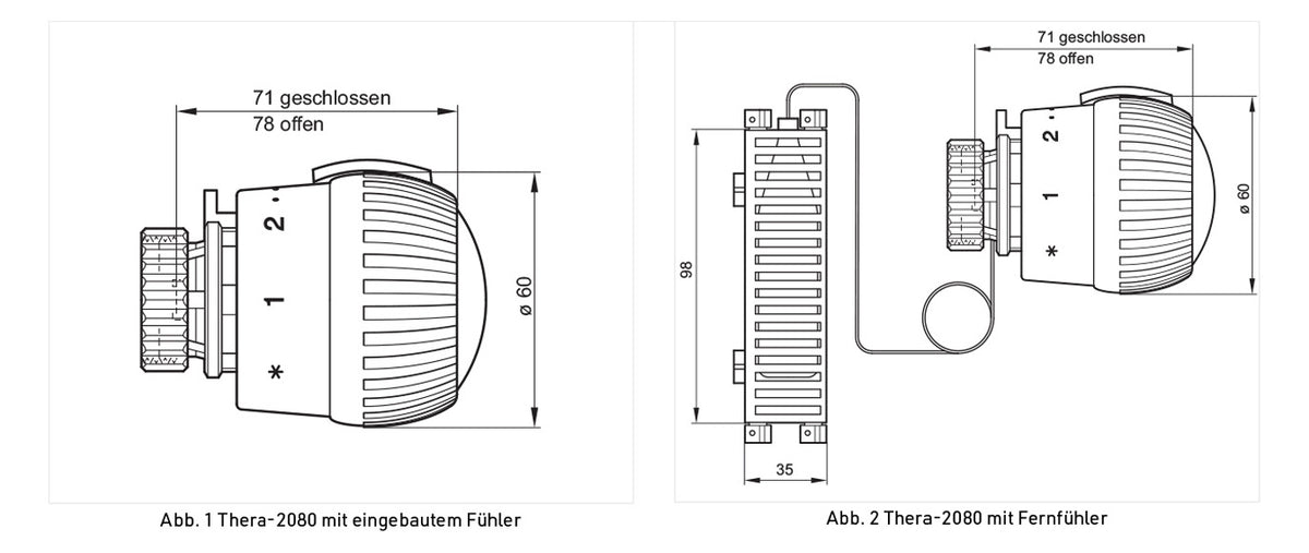 Honeywell MNG Thermostatkopf m. Fernfühler mit Kapillarrohr 2 m m. Nullstellung | T700120W0
