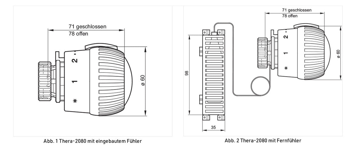 Thermostatregler Thera-2080 FL weiß, 1-28 Grad C, M30x1,5mm