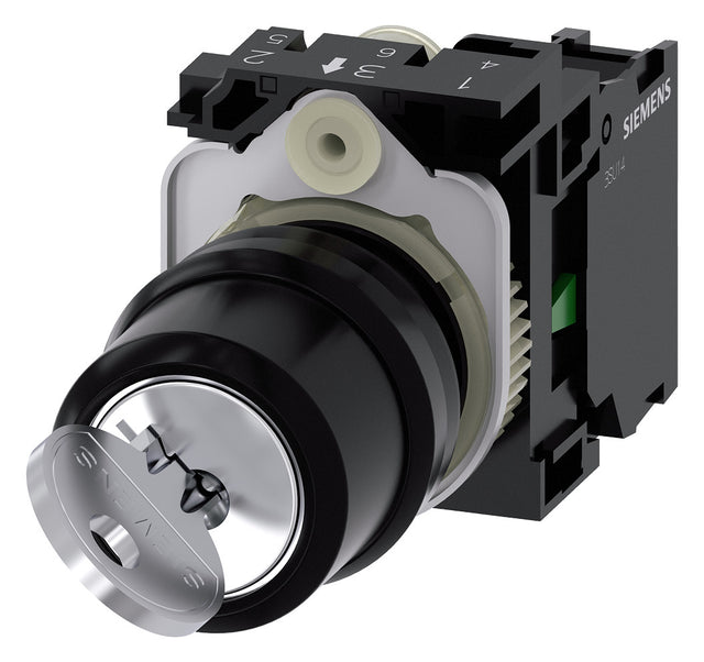 SIEMENS Wahlschalter 2stuf rast  22mm 1S 3SU1100-4BF11-1BA0 Schlüssel IP67K