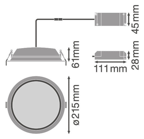 LEDVANCE LED-Einbaustrahler 25W Konv ws ALU DL  DN 200 25 W 3000 K IP44/IP20 1LE