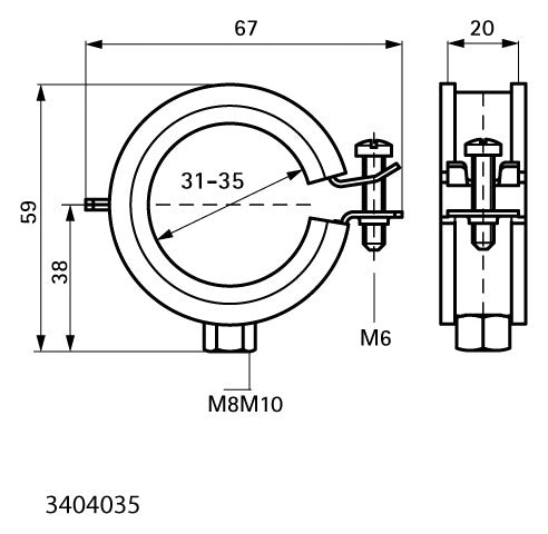 Walraven Rohrschelle BISMAT 2000 Silikon 31-35 mm ev M8/M10 Einschraubenschelle | 3404035