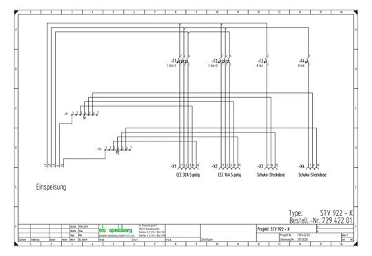 SPELSBERG CEE-Kombi Kst gr IP44 2Steckd STV 922-K 1x16A5p400V 1x32A5p400V