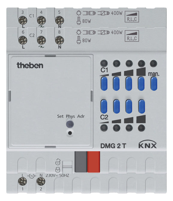 THEBEN Dimmaktor KNX 10-800W REG 4TE uni DMG 2 T KNX Handbedien 2Ausg