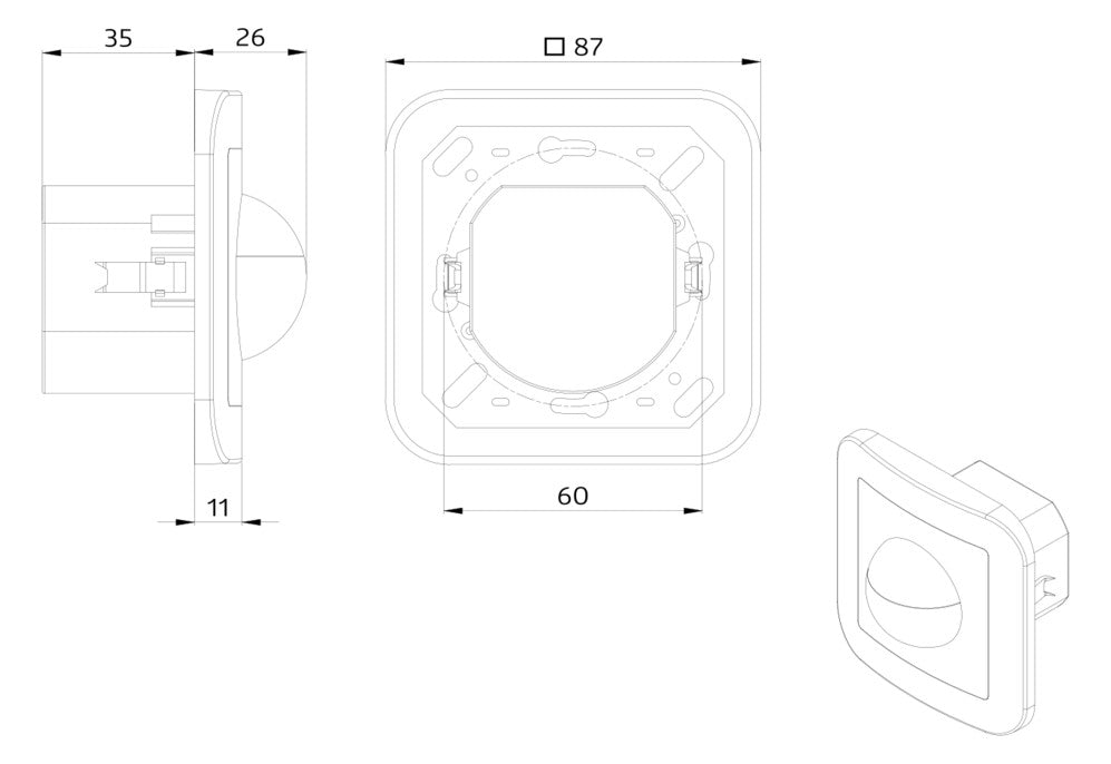 BEG Präsenzmeldersensor UP 180° ws IP20 Indoor 180-R-11-48V-3A mit Rahmen