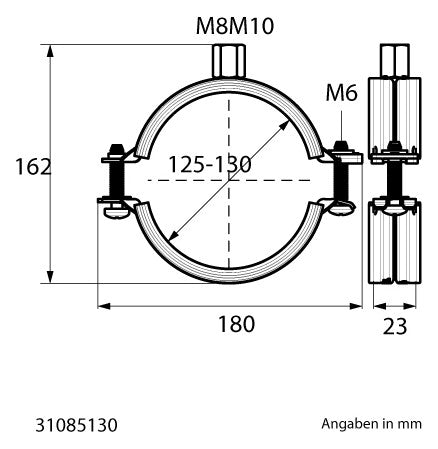 Walraven Rohrschelle Bifix G2 BUP EPDM 125-130 mm M8/M10 Zweischraubenschelle | 31085130