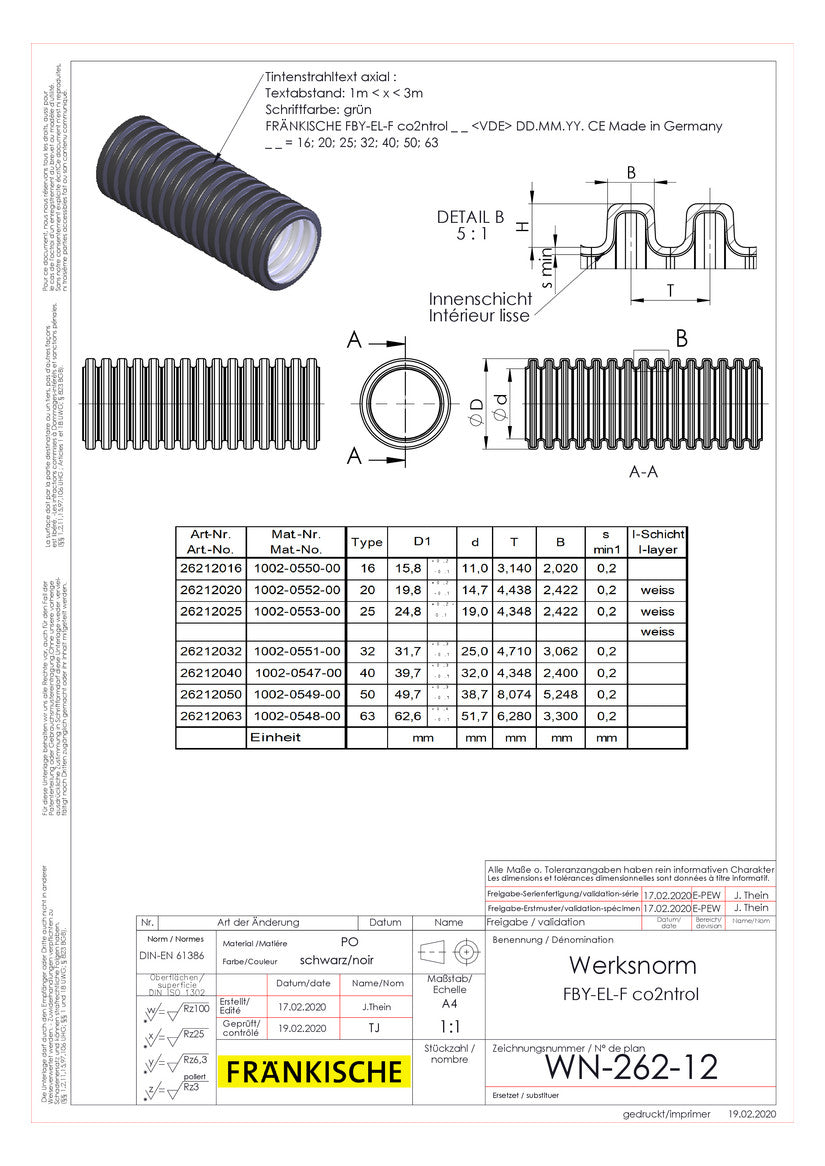 FRÄNKISCHE Wellrohr  32mm Polyolefine sw FBY-EL-F co2ntrol 32 320N -15-90°C