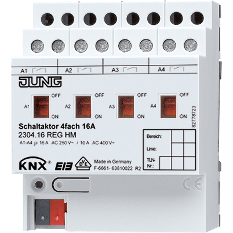 JUNG Schaltaktor KNX REG 4TE 4f 16A 2304.16 REGHM 3680W 21-32V Handbedien