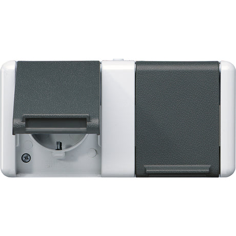 JUNG Steckdose 2f gr glz AP Klappd IP44 WG 800 8220-1 W horiz