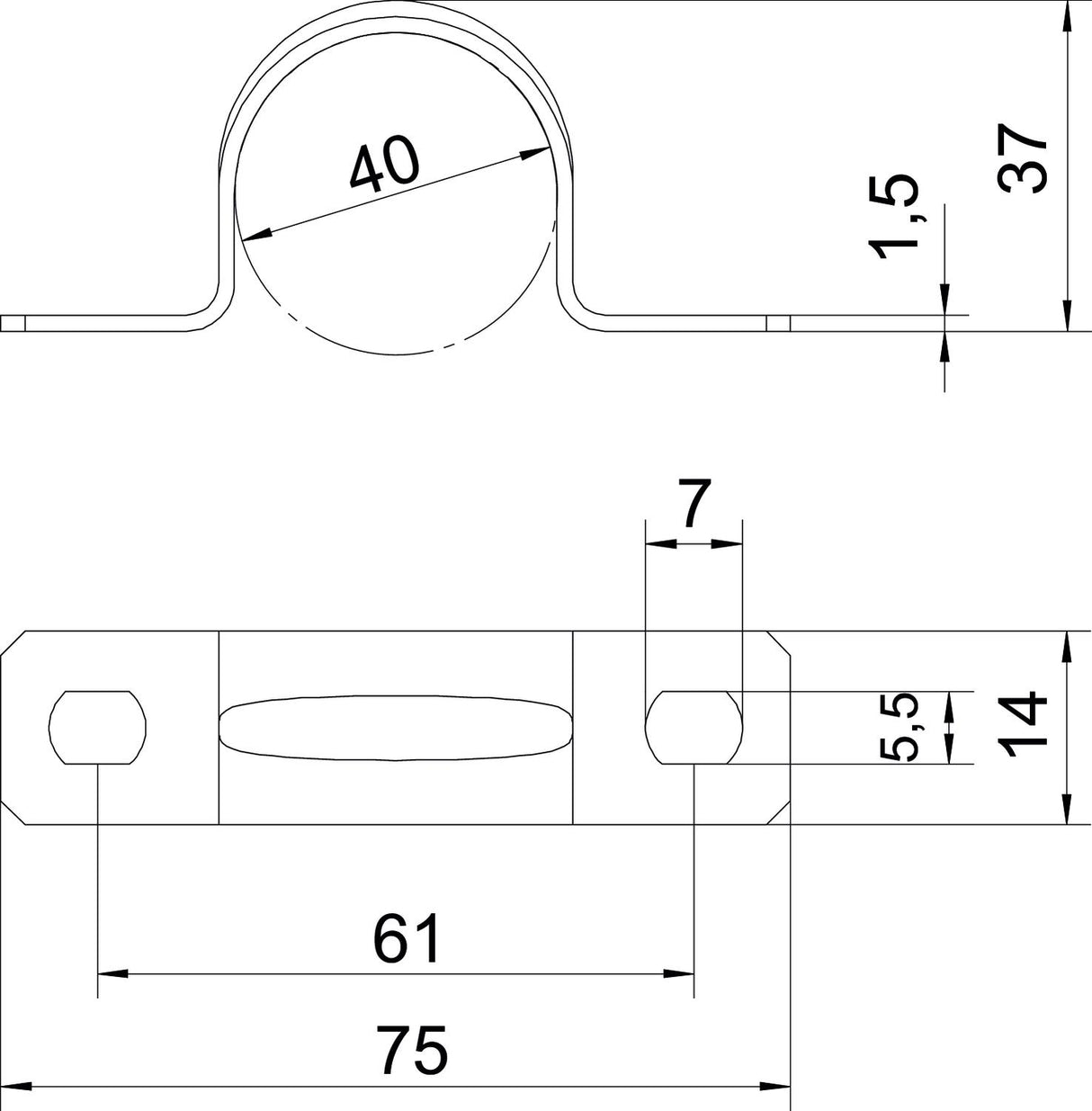 BETTERMANN Befestigungsschelle 1f 40mm 605 40 A4 zweilappig VA hfr