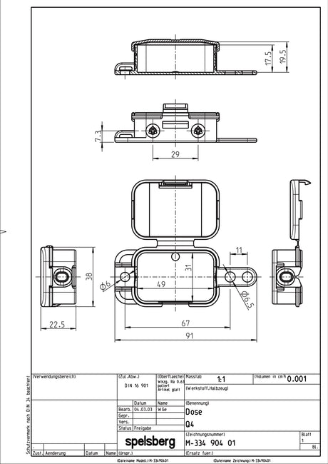 Abzweigdose IP20 2,5qmm                           40x56x23mm gr Kst