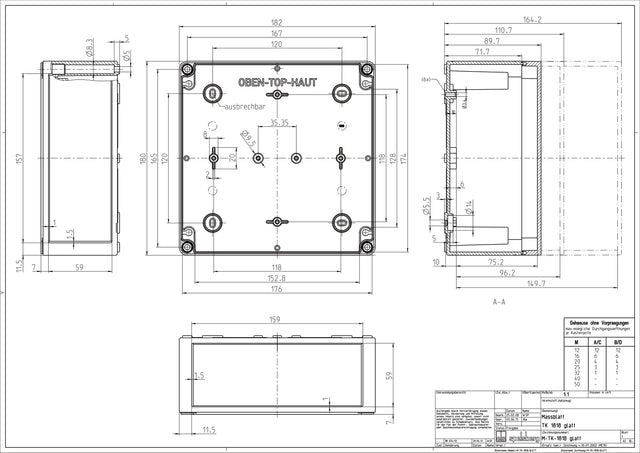 Abzweigdose IP66                                  180x182x90mm gr Kst