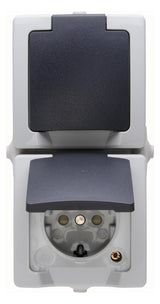 KOPP Steckdose 2f gr mt AP m.BS Klappd NAUTIC 136956008 IP44