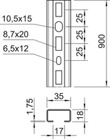 BETTERMANN C-Profilschiene ST 17mm CMS3518P0900FS 900x35x18mm D1,75mm