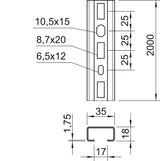 BETTERMANN C-Profilschiene ST 17mm CMS3518P2000FT 2000x35x18mm D1,75mm