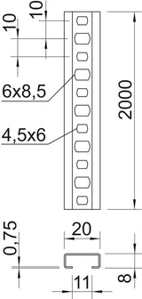 BETTERMANN C-Profilschiene edst 11mm CL2008P2000A2 2000x20x8mm D0,75mm