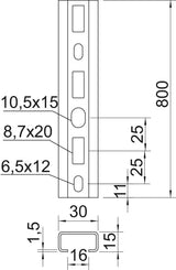 BETTERMANN C-Profilschiene ST 16mm CM3015P0800FT 800x30x15mm D1,5mm