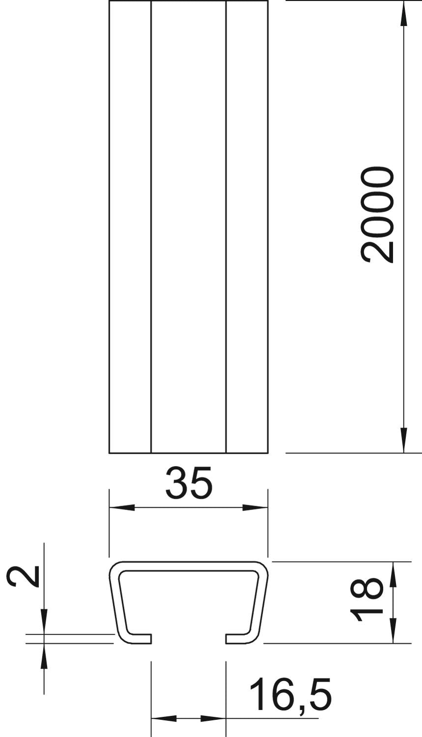 BETTERMANN C-Profilschiene ST 16,5mm AML3518UP2000A2 2000x35x18mm D1,5mm