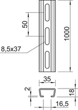 BETTERMANN C-Profilschiene ST 16,5mm AMS3518P1000FS 1000x35x18mm D2mm