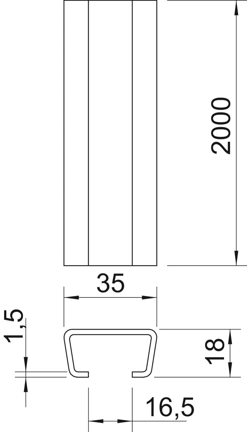 BETTERMANN C-Profilschiene ST 16,5mm AML3518UP2000BK 2000x35x18mm D1,5mm