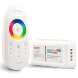 Wireless Touch Controller, 2,4Ghz, 20 vordefinierte Programme, Ein/Aus- Schaltfunktion, dimmen und ändern der Geschwindigkeit, Reichweite bis zu 30m, speichert letzte Einstellung auch bei Netzausfall, exkl. Batterien 2 x AAA, Maße Fernbedienung: (L)113.5x(W)55x(H)22mm