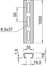 BETTERMANN C-Profilschiene ST 16,5mm AMS3518P1000A2 1000x35x18mm D2mm