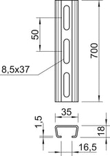 BETTERMANN C-Profilschiene ST 16,5mm AML3518P0700FT 700x35x18mm D1,5mm