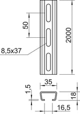 BETTERMANN C-Profilschiene edst 16,5mm AML3518P2000A2 2000x35x18mm D1,5mm