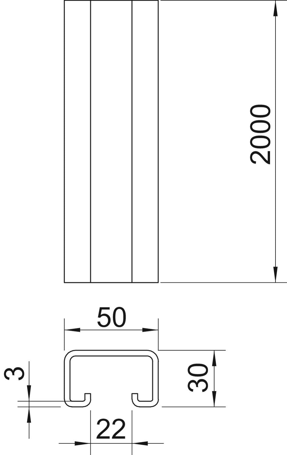 BETTERMANN C-Profilschiene ST 22mm D3mm MS5030UP2000FT 6000x50x30mm