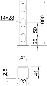 BETTERMANN C-Profilschiene ST 22mm MS4141PP1000FT 1000x41x41mm D2,5mm