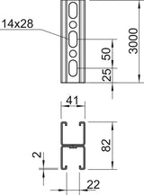 BETTERMANN C-Profilschiene ST 22mm D2mm MS4182P3000FT 2000x41x82mm Steg_gel
