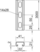 BETTERMANN C-Profilschiene edst 22mm MS4121P3000A2 3000x41x21mm D2mm