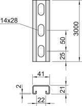 BETTERMANN C-Profilschiene edst 22mm MS4121P3000A4 3000x41x21mm D2mm