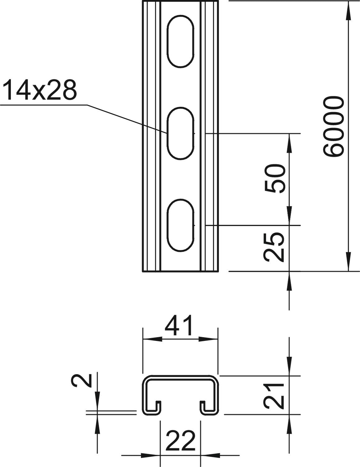 BETTERMANN C-Profilschiene edst 22mm MS4121P6000A4 6000x41x21mm D2mm