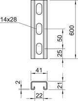 BETTERMANN C-Profilschiene ST 22mm D2mm MS4121P0600FT 600x41x21mm Rück_gel