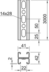 BETTERMANN C-Profilschiene ST 22mm D2mm MS4142P3000FS 3000x41x42mm Steg_gel