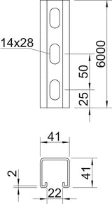 BETTERMANN C-Profilschiene edst 22mm MSL4141PP6000A4 6000x41x41mm D2mm