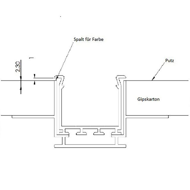 Installationskanal für Einbauprofile WING L: 200cm für 12,5mm Rigips-Platten - Beleuchtung