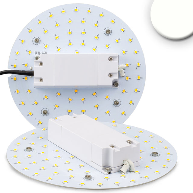 LED Platine mit 4 Magnethaltern, Platinenstärke 3mm, geeignet z.B. für Nurglasleuchten mit Metall oder Blech Montageplatte, inkl. vormontiertem Trafo 330mA, 27-42V