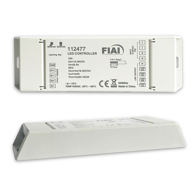Frequenz 434MHz/868MHz, 1 Zone Single-Color / RGB+W / weissdynamischer Sequenzer, kann von bis zu 5 verschiedenen Sys-One Controllern angesprochen werden, je Zone wird ein Sequenzer benötigt. Programmierung bleibt auch nach Abschalten der Stromzufuhr erhalten. Installation und Anschluss ausschließlich Spannungsfrei durchführen!