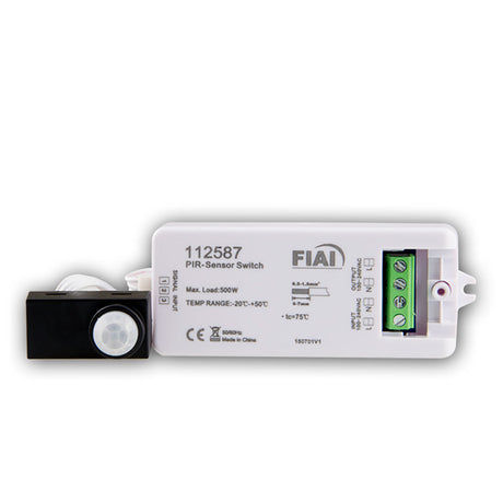 PIR Sensor mit Sensorkopf.  Der Sensor wird durch Bewegungen EIN bzw. AUS geschaltet. Der Sensorbereich beträgt max. 3 m, Schaltdauer 50 Sekunden, Kabellänge bis Sensor: 1m