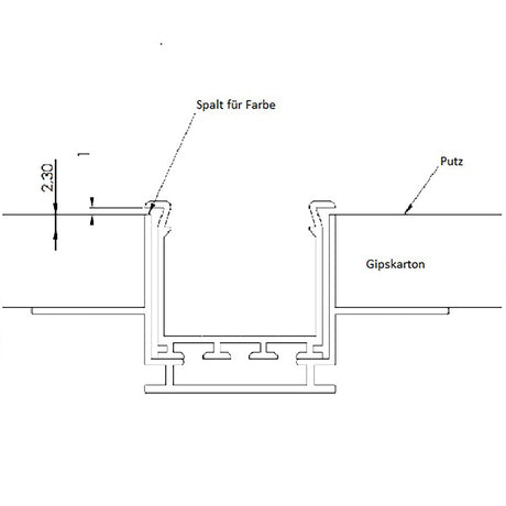 Installationskanal für Einbauprofile WING, L: 200cm für 15mm Rigips-Platten