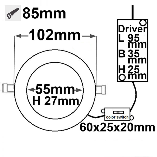 LED Downlight 8W ultraflach ColorSwitch 2600|3100|4000K dimmbar - Beleuchtung