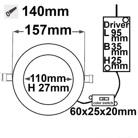 LED Downlight 15W ultraflach ColorSwitch 2600|3100|4000K dimmbar - Beleuchtung