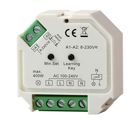 kompatibel mit allen einfarbigen Controllern der ISOLED SYS-ONE Serie, Dimmleistung max. 200VA, Programmierung bleibt auch nach Abschalten der Stromzufuhr erhalten.. Installation und Anschluss ausschließlich Spannungsfrei durchführen!