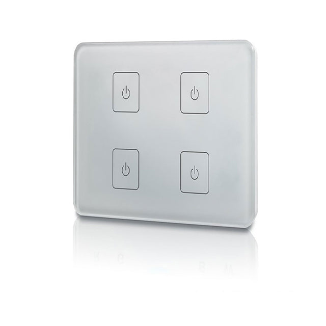 4 Zonen Funk-Wandeinbau-Controller, benötigt 230V Versorgungsspannung, kann auf beliebig viele Sys-One Sequenzer sowie Sys-One Dimm- und Switch-Aktoren in einem gemeinsamen Funkempfangsbereich (max. 30 Meter) eingelernt werden. Programmierung bleibt auch nach Abschalten der Stromzufuhr erhalten