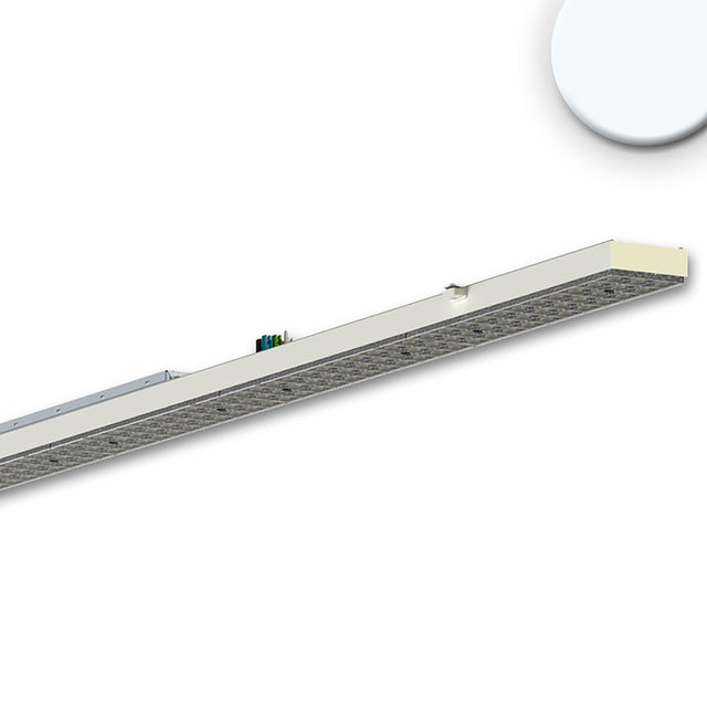 8 polig 2,5qmm (L1, L2, L3, N, PE, Dimm+, -, CHR) inkl. fünf vormontierte und austauschbare Linsenoptiken sowie LED-Platinen mit je 33 Hochleistungschips, Schnellverriegelung zur Befestigung in Balkenaufnahme Art.Nr. 113934/113937