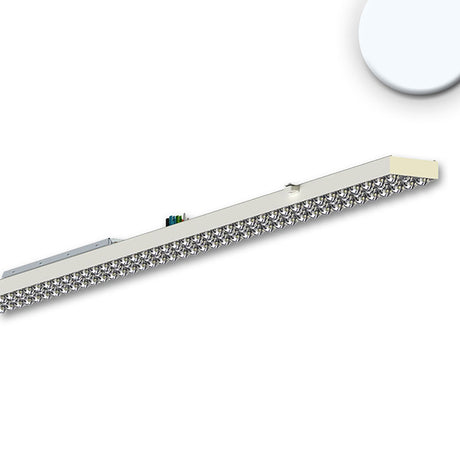 8 polig 2,5qmm (L1, L2, L3, N, PE, Dimm+, -, CHR) inkl. fünf vormontierte und austauschbare Linsenoptiken sowie LED-Platinen mit je 33 Hochleistungschips, Schnellverriegelung zur Befestigung in Balkenaufnahme Art.Nr. 113934/113947