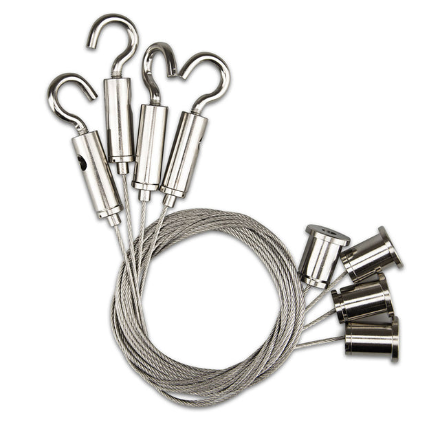 Seilabhängung (4 Stk) mit Deckenverschraubung und Gegenstück mit Haken inkl. Stahlseile 1.000mm