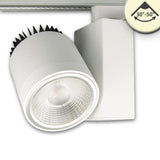inkl. 3-Phasen EURO Adapter weiss, passiv gekühlt, inkl. variabler Einstellung des Abstrahlwinkels von 30° bis 50°, Maße Leuchtenkopf: 98x120mm,