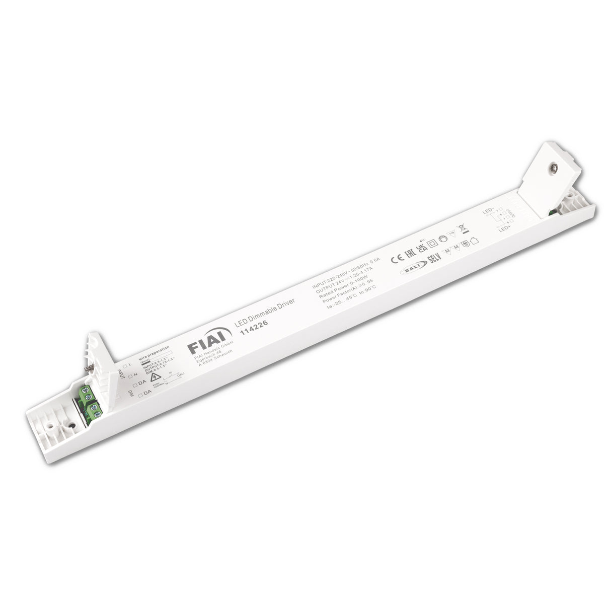 LED PWM-Leuchten-Trafo 24V/DC, 0-100W, Push/DALI dimmbar, flach, schmal